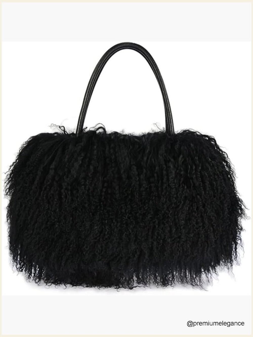 Luxury Real Mongolian Lamb Fur Tote Shoulder Bag Genuine Leather Handles